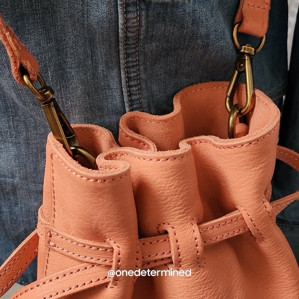 Pink Leather Drawstring Crossbody - Picture 9 of 17